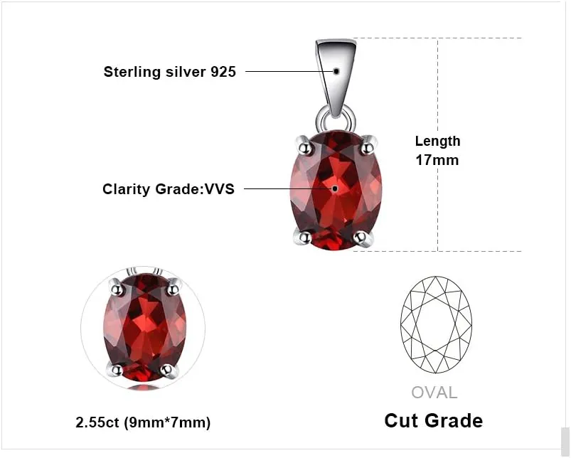 JewelryPalace Natural Gemstone Garnet Peridot Amethyst Citrine Blue Topaz Birthstone Solitaire Pendant Necklace Jewelry Set, 14k Gold Plated 925 Sterling Silver Necklaces for Women, 18 Inch Box chain