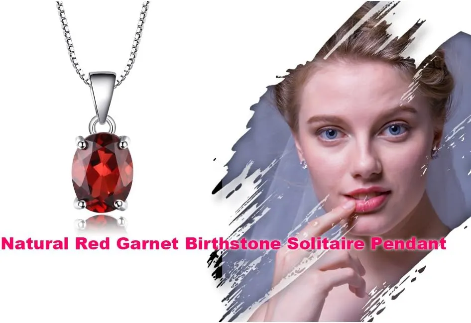 JewelryPalace Natural Gemstone Garnet Peridot Amethyst Citrine Blue Topaz Birthstone Solitaire Pendant Necklace Jewelry Set, 14k Gold Plated 925 Sterling Silver Necklaces for Women, 18 Inch Box chain