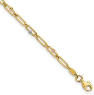 JewelryWeb 10k Solid Gold Tri color Polished and Sparkle Cut Anklet 10 Inch-Anklet for Women