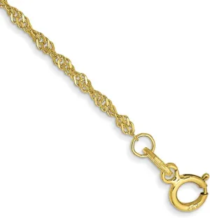 JewelryWeb 10k Solid Yellow Gold 1.4mm Singapore Chain Anklet 10 Inch-Anklet for Women and Men