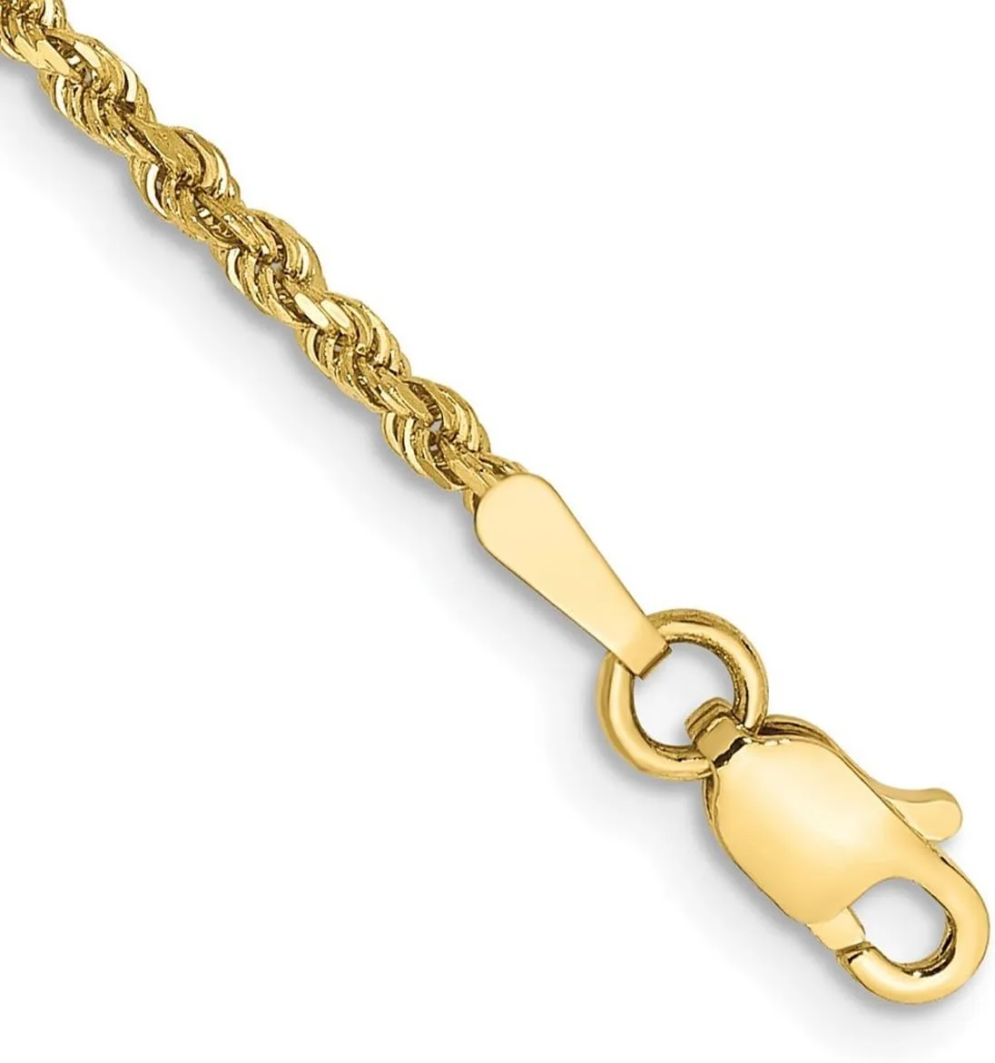 JewelryWeb 10k Solid Yellow Gold 1.75mm Sparkle Cut Rope Chain Anklet 10 Inch-Anklet for Women and Men