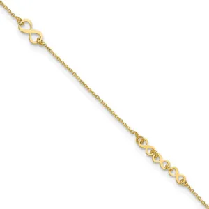 JewelryWeb 10k Solid Yellow Gold Polished and Sparkle Cut Infinity Plus 1in Extension Anklet 10 Inch-Anklet for Women