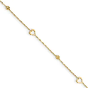 JewelryWeb 10k Solid Yellow Gold Polished and Sparkle Cut Love Heart Plus 1in Extension Anklet 10 Inch-Anklet for Women