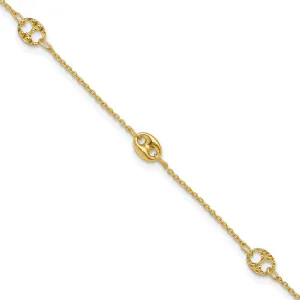 JewelryWeb 10k Solid Yellow Gold Polished and Textured Fancy Plus 1in Extension Anklet 10 Inch-Anklet for Women