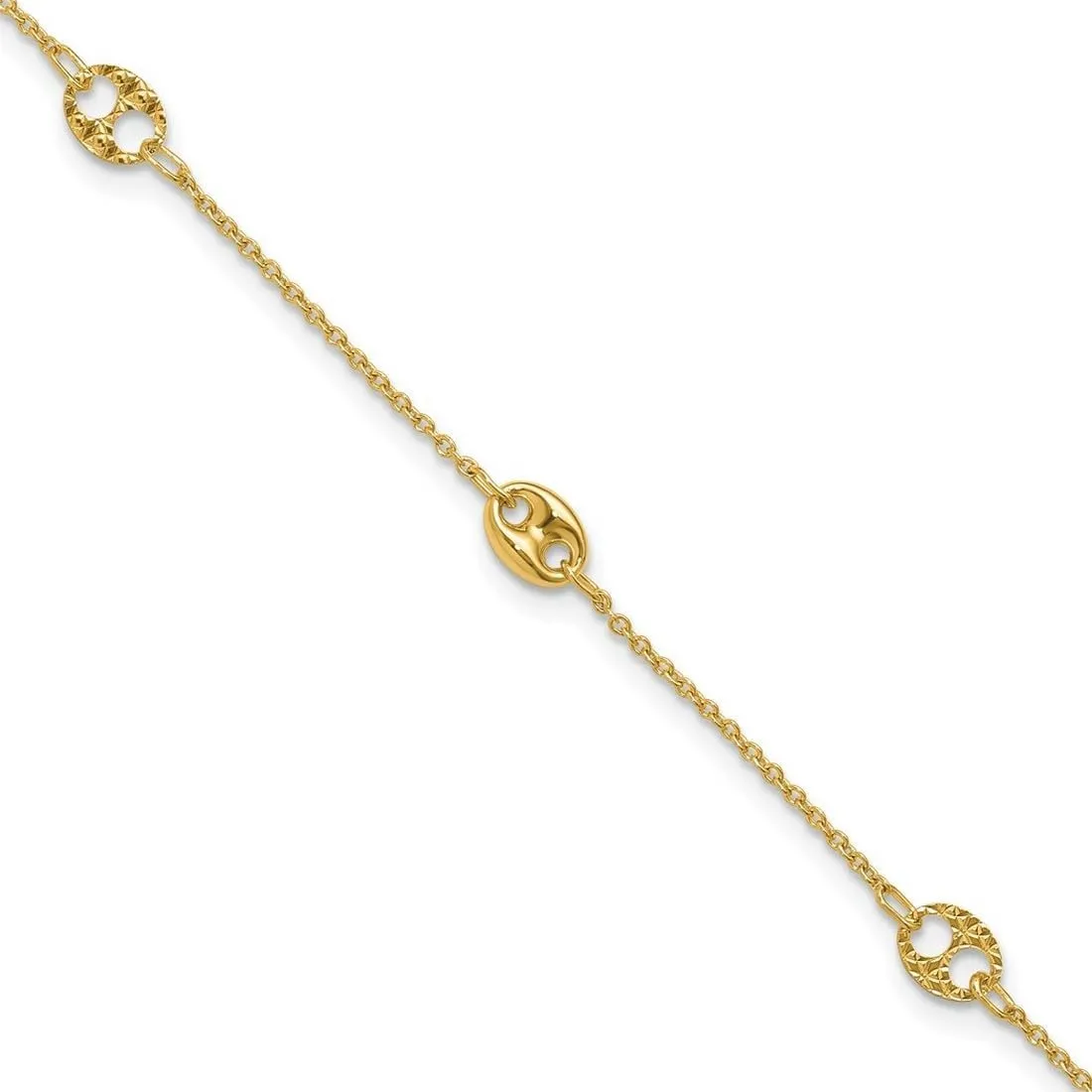 JewelryWeb 10k Solid Yellow Gold Polished and Textured Fancy Plus 1in Extension Anklet 10 Inch-Anklet for Women