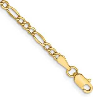 JewelryWeb 10k Yellow Gold 2.5mm Semi solid Figaro Chain Anklet 9 Inch-Anklet for Women and Men
