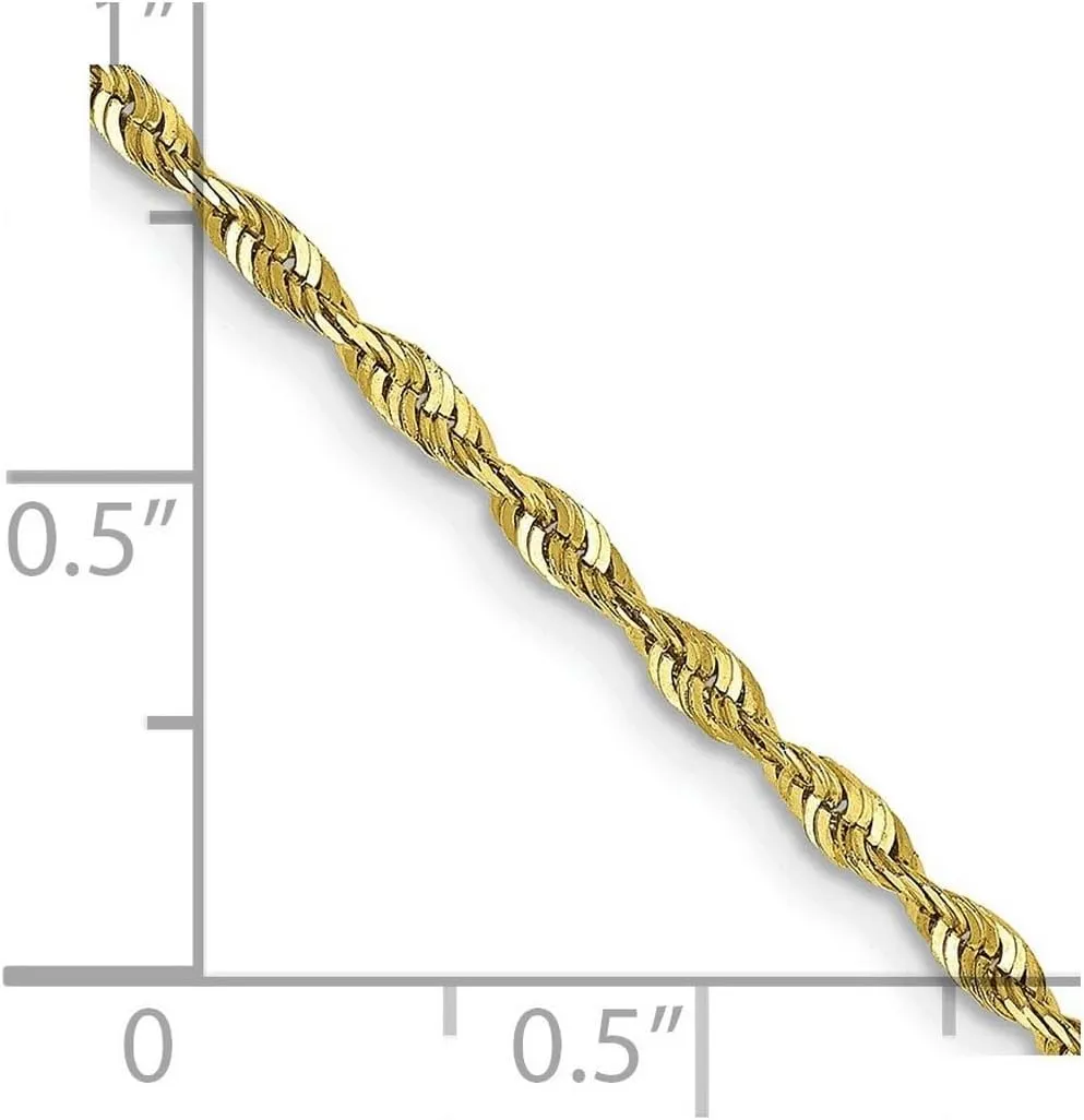 JewelryWeb 10k Yellow Gold Lightweight Lobster Claw Closure 2.0mm Sparkle Cut Extra Lite Rope Chain Ankle Bracelet Anklet for Women and Men