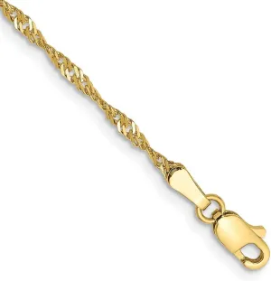 JewelryWeb 10k Yellow Gold Solid Polished 1.7mm Singapore Chain Anklet 9 Inch Lobster Claw-Anklet for Women and Men
