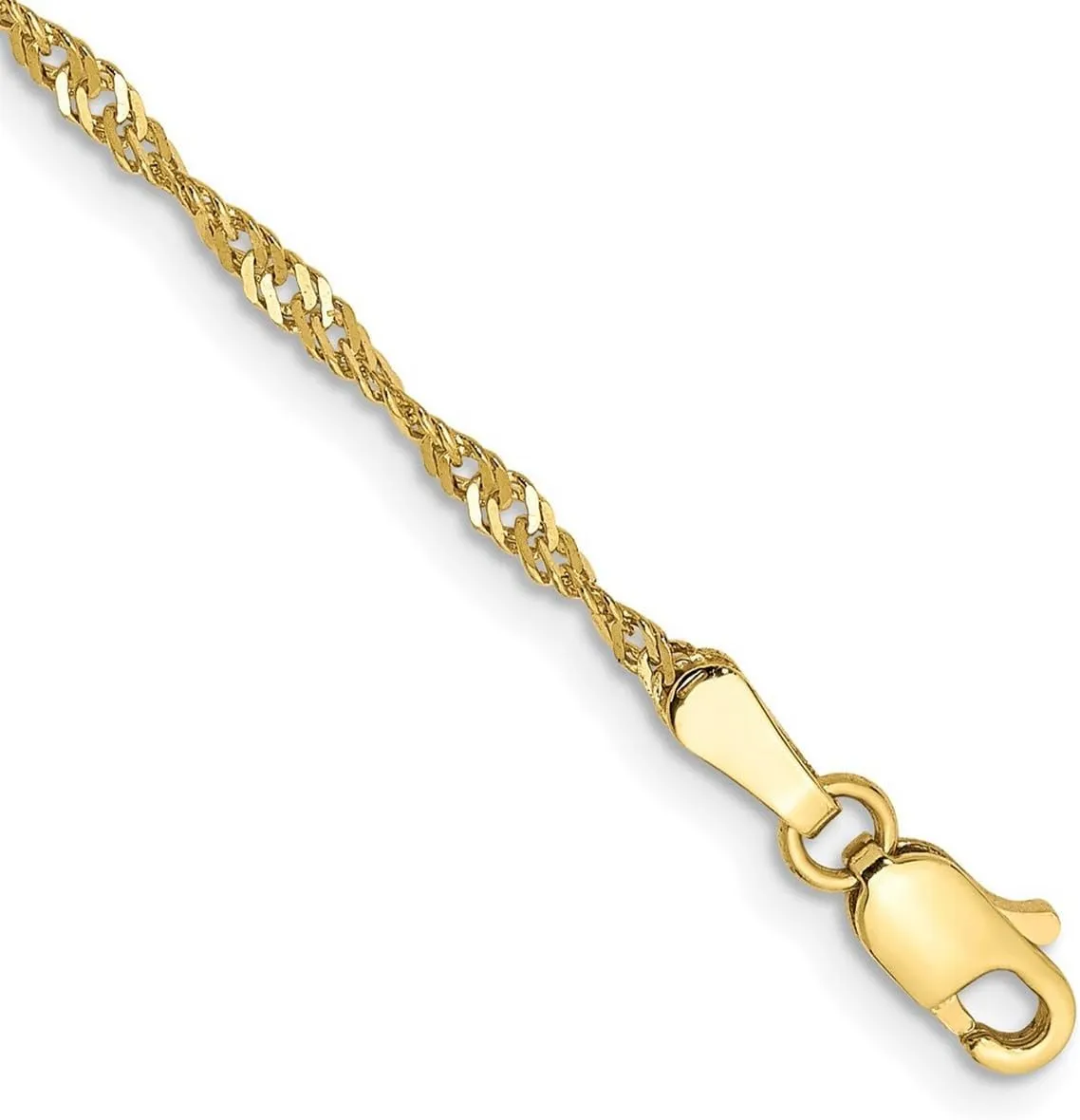 JewelryWeb 10k Yellow Gold Solid Polished 1.7mm Singapore Chain Anklet 9 Inch Lobster Claw-Anklet for Women and Men