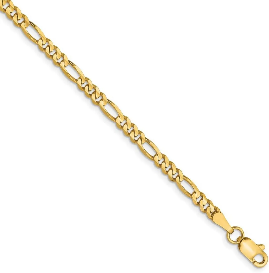 JewelryWeb 10k Yellow Gold Solid Polished Lobster Claw Closure 3.0mm Figaro Chain Ankle Bracelet Anklet for Women and Men