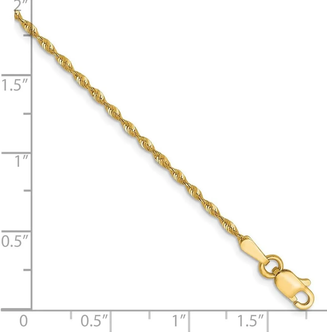 JewelryWeb 10k Yellow Gold Solid Polished Lobster Claw Closure Valu plus 1.3mm Sparkle Cut Lightweight Chain Ankle Bracelet Anklet for Women and Men