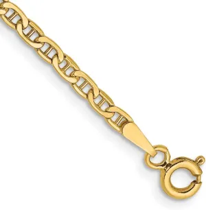 JewelryWeb 14k Gold 2.4mm Semi solid Nautical Ship Mariner Anchor Chain Anklet 9 Inch-Anklet for Women and Men
