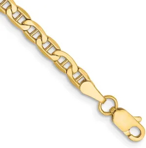 JewelryWeb 14k Gold 3.2mm Semi solid Nautical Ship Mariner Anchor Chain Anklet 9 Inch-Anklet for Women and Men