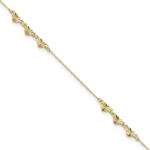 JewelryWeb 14k Gold Plus 1in Ext Sparkle Cut Love Heart Anklet 9 Inch 0.75mm Wide-Anklet for Women