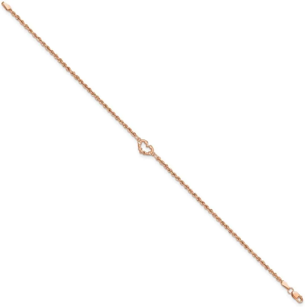 JewelryWeb 14k Rose Gold Sparkle Cut Rope With Love Heart Anklet 10mm Wide-Anklet for Women