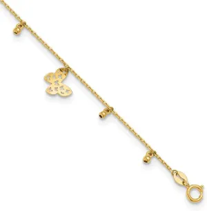 JewelryWeb 14k Solid Yellow Gold Polished Butterfly Angel Wings Plus 1in. Extension Anklet 1mm Wide 9 Inch-Anklet for Women