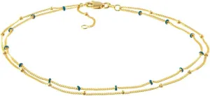 JewelryWeb 14k Yellow Gold Double Strand Blue Enml And Plain Saturn Chain Anklet 10 Inch-Anklet for Women and Men