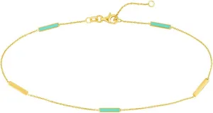 JewelryWeb 14k Yellow Gold Lite Blue enamel Alternating Bar Anklet Bracelet 10 Inch-Anklet for Women