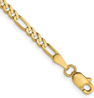 JewelryWeb 14k Yellow Gold Lobster Claw Closure 2.75mm Flat Figaro Anklet-Anklet for Women