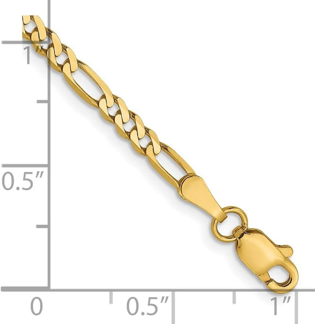 JewelryWeb 14k Yellow Gold Lobster Claw Closure 2.75mm Flat Figaro Anklet-Anklet for Women