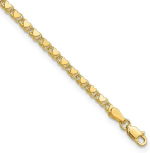 JewelryWeb 14k Yellow Gold Polished Double Sided Love Heart Anklet 10 Inch Lobster Claw-Anklet for Women
