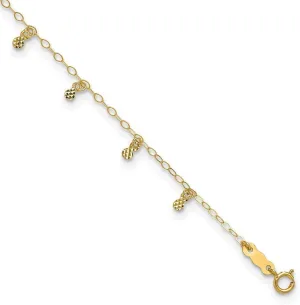 JewelryWeb 14k Yellow Gold Polished Spring-Ring Oval Chain Sparkle Cut Dots With 1in Ext Anklet-Anklet for Women and Men