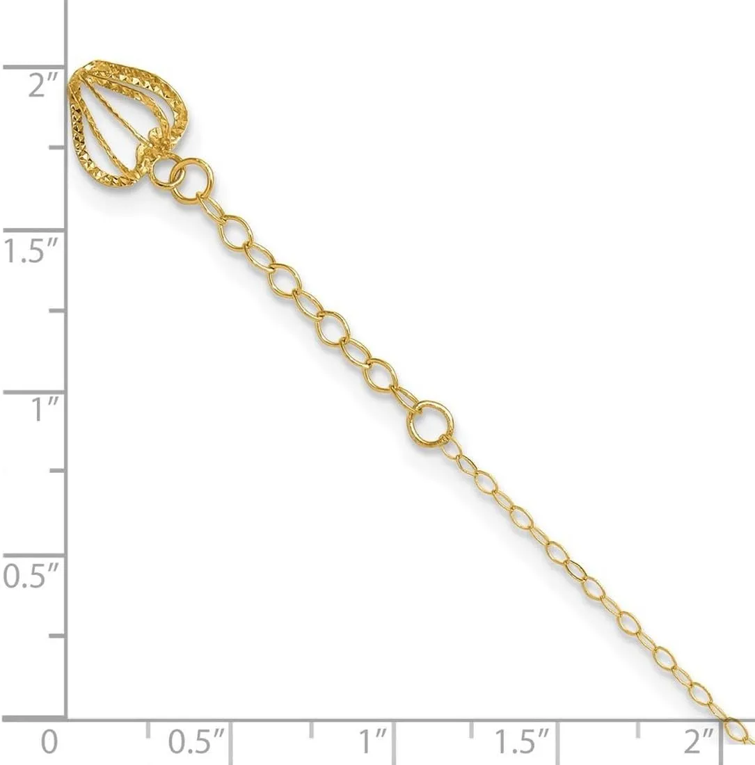 JewelryWeb 14k Yellow Gold Polished Spring-Ring Oval Link Chain With Sparkle Cut Open Love Heart Cage With 1in Ext Anklet-Anklet for Women and Men