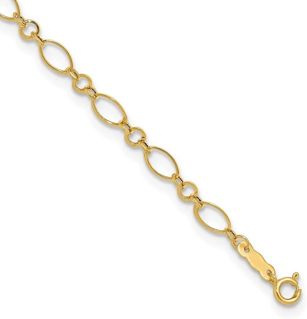 JewelryWeb 14k Yellow Gold Polished Spring-Ring With 1inch Ext Anklet 4mm Wide-Anklet for Women