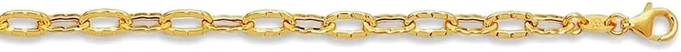 JewelryWeb 14k Yellow Gold Shiny Flat Hammered Oval Link Chain Anklet With Pear Shape Clasp 10 Inch-Anklet for Women and Men