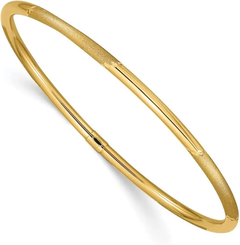 JewelryWeb 14k Yellow Gold Slip on Hollow tube 3mm Polished and Satin Finish Bangle Bracelet Cuff-Bracelet for Women