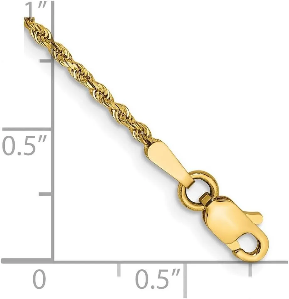 JewelryWeb 14k Yellow Gold Solid 1.75mm D Cut Rope Lobster Clasp Chain Anklet-Lobster Claw-Anklet for Women and Men