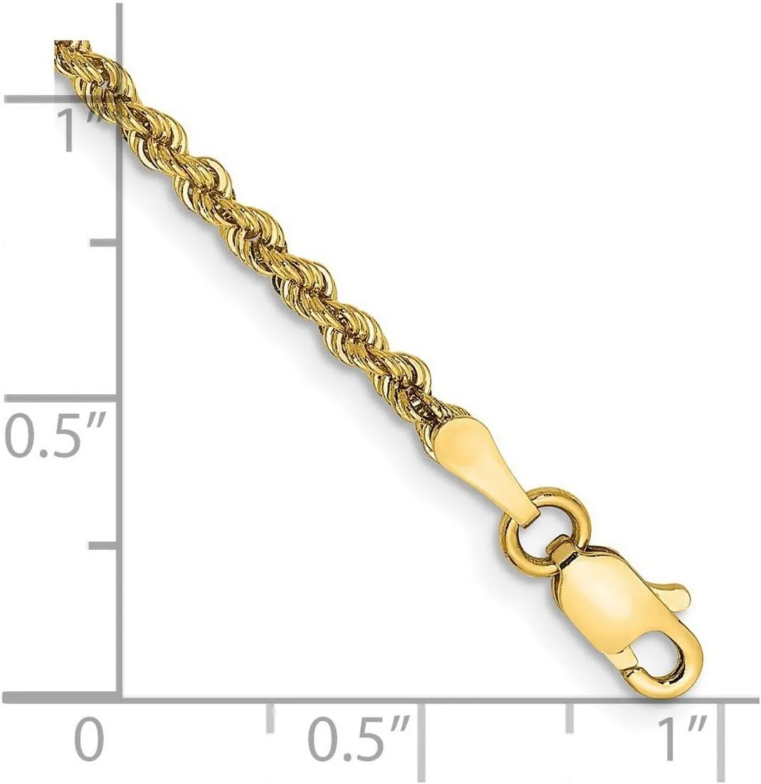 JewelryWeb 14k Yellow Gold Solid 2.25mm Handmade Regular Rope Chain Bracelet Lobster Claw Link-Bracelet for Women and Men