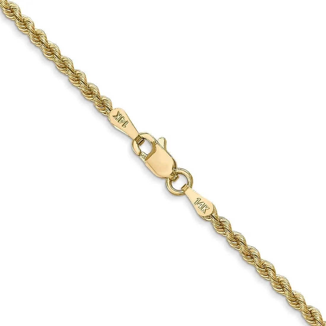 JewelryWeb 14k Yellow Gold Solid 2.25mm Handmade Regular Rope Chain Bracelet Lobster Claw Link-Bracelet for Women and Men