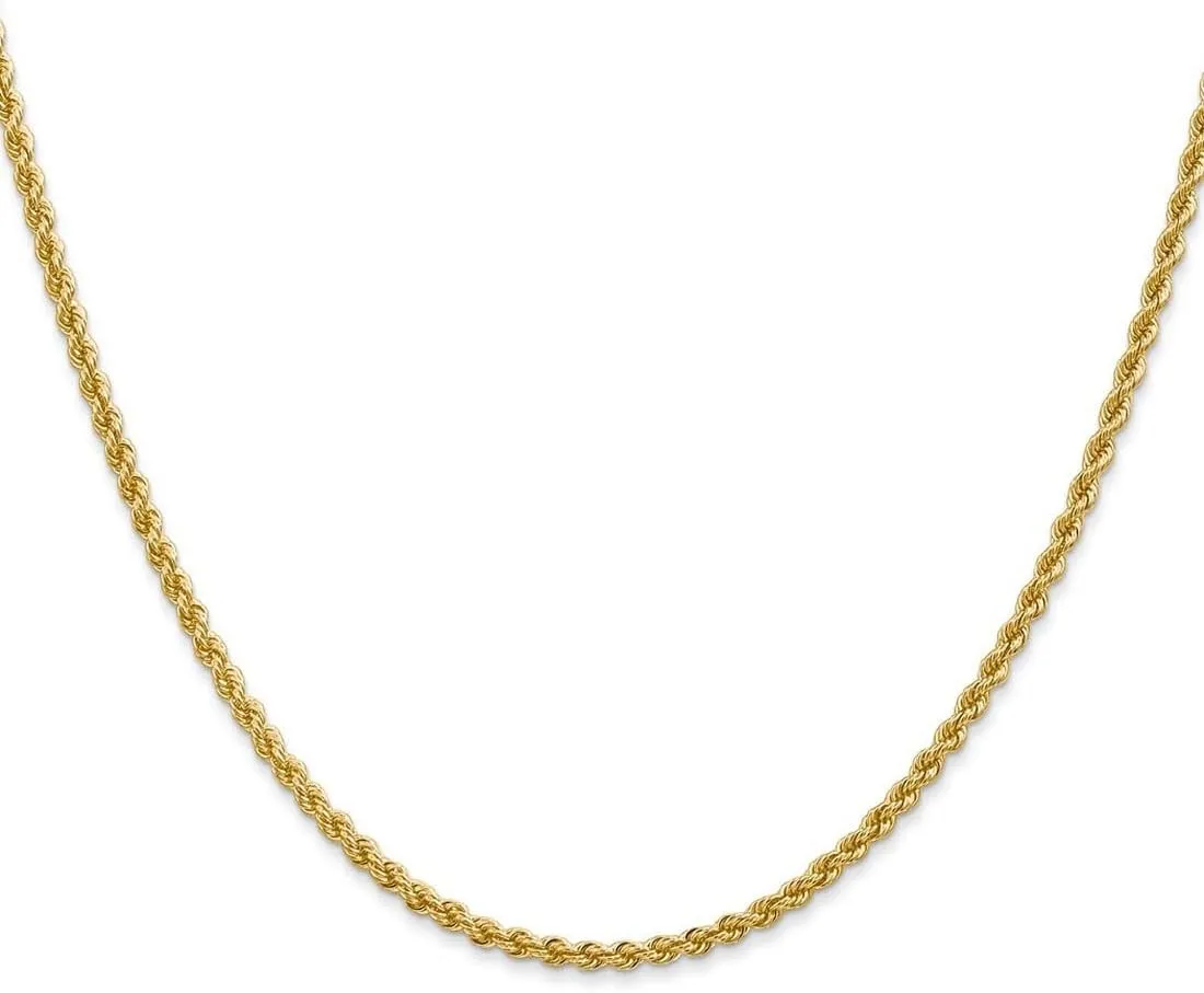 JewelryWeb 14k Yellow Gold Solid 2.25mm Handmade Regular Rope Chain Bracelet Lobster Claw Link-Bracelet for Women and Men