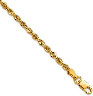 JewelryWeb 14k Yellow Gold Solid 2.5mm D Cut Rope Lobster Clasp Chain Anklet 9 Inch-Lobster Claw-Anklet for Women and Men