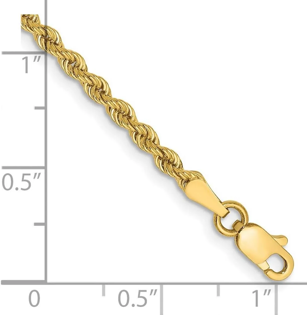JewelryWeb 14k Yellow Gold Solid 2.5mm Handmade Regular Rope Chain Bracelet Lobster Claw Link-Bracelet for Women and Men