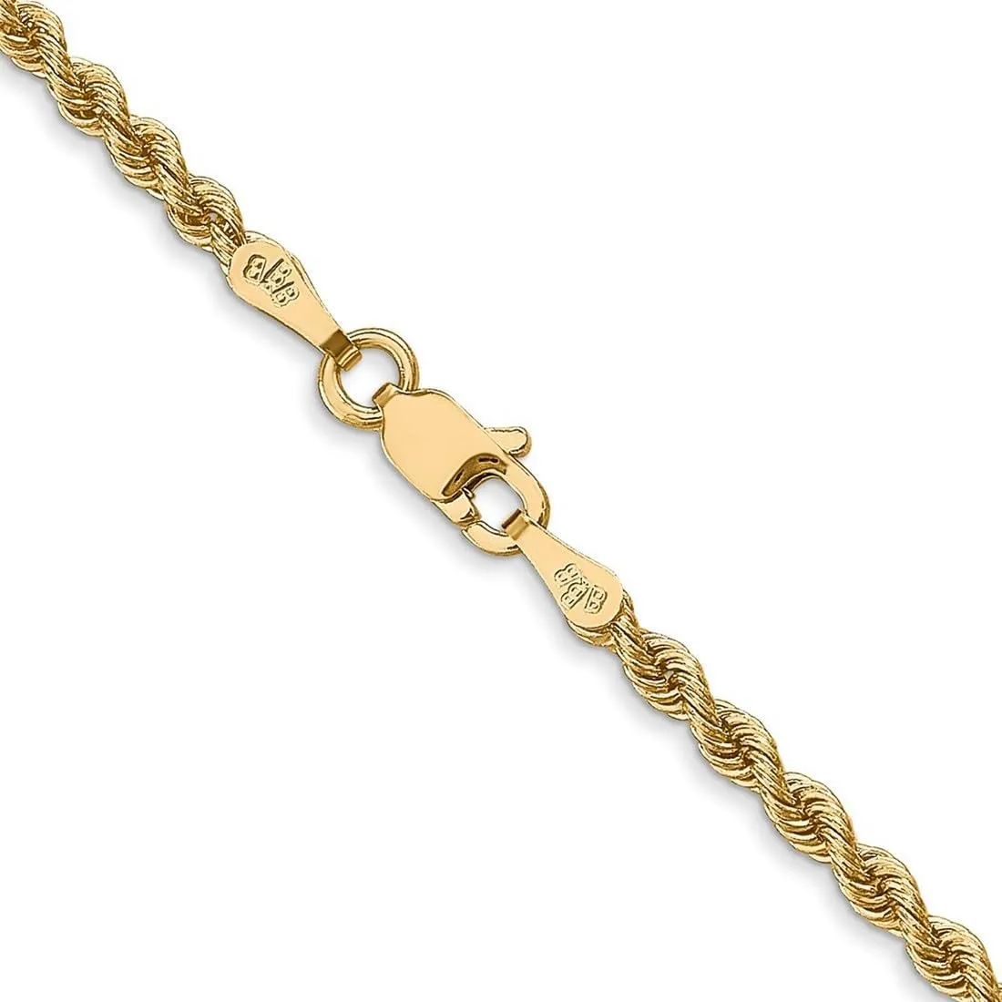 JewelryWeb 14k Yellow Gold Solid 2.5mm Handmade Regular Rope Chain Bracelet Lobster Claw Link-Bracelet for Women and Men