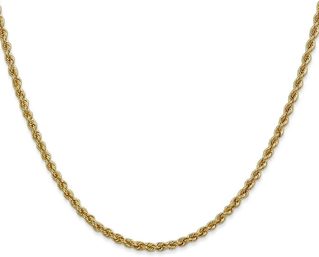 JewelryWeb 14k Yellow Gold Solid 2.5mm Handmade Regular Rope Chain Bracelet Lobster Claw Link-Bracelet for Women and Men