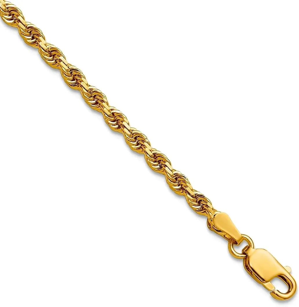 JewelryWeb 14k Yellow Gold Solid 2.75mm D Cut Rope Lobster Clasp Chain Anklet 9 Inch-Lobster Claw-Anklet for Women and Men