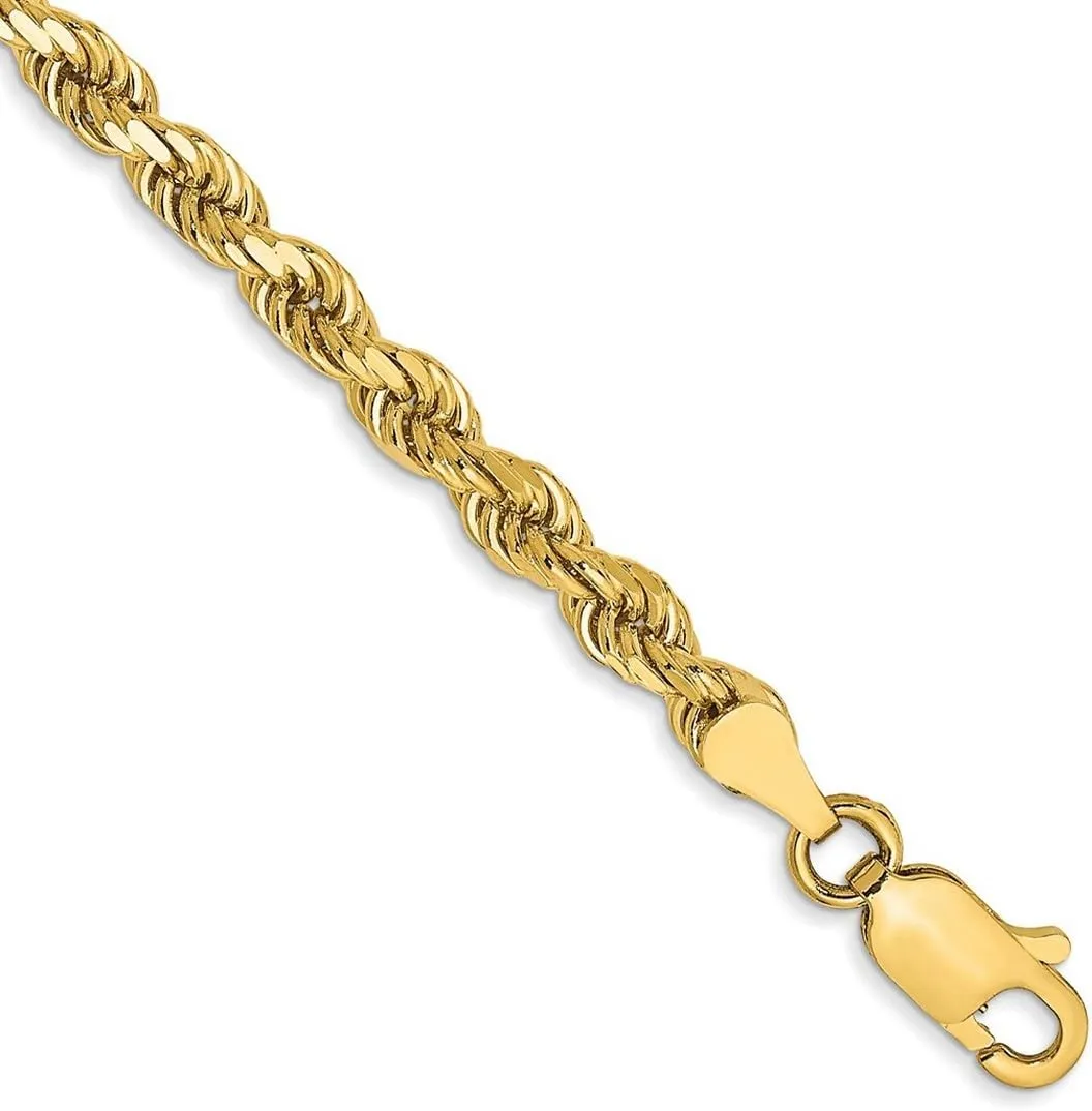 JewelryWeb 14k Yellow Gold Solid 3.5mm D Cut Rope Lobster Clasp Chain Anklet 9 Inch-Lobster Claw-Anklet for Women and Men