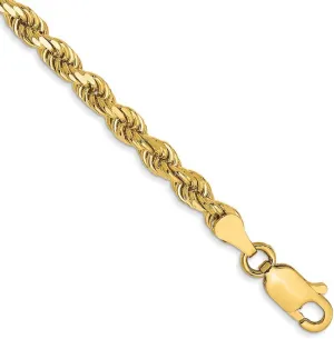 JewelryWeb 14k Yellow Gold Solid 3.5mm D Cut Rope Lobster Clasp Chain Anklet 9 Inch-Lobster Claw-Anklet for Women and Men