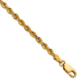 JewelryWeb 14k Yellow Gold Solid 3mm D Cut Rope Lobster Clasp Chain Anklet 9 Inch-Lobster Claw-Anklet for Women and Men