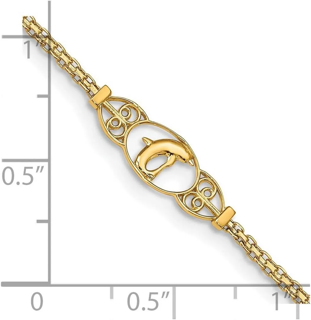 JewelryWeb 14k Yellow Gold Solid Lobster Claw Closure Polished Dolphin Anklet-Anklet for Women