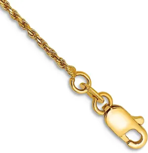 JewelryWeb 14k Yellow Gold Solid Polished 1mm Rope Chain Anklet Lobster Claw-Anklet for Women and Men