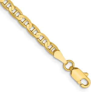 JewelryWeb 14k Yellow Gold Solid Polished 3mm Concave Nautical Ship Mariner Anchor Chain Anklet Lobster Claw-Anklet for Women and Men