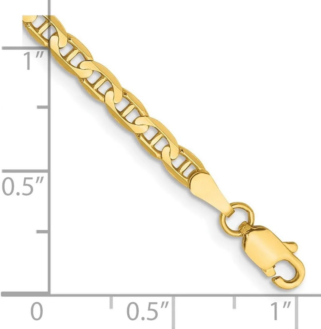 JewelryWeb 14k Yellow Gold Solid Polished 3mm Concave Nautical Ship Mariner Anchor Chain Anklet Lobster Claw-Anklet for Women and Men