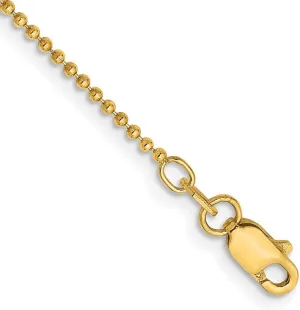 JewelryWeb 14k Yellow Gold Solid Polished Hollow bead Lobster Claw Closure 1.2mm Sparkle Cut Teen Ball Chain Ankle Bracelet Anklet for Women and Men