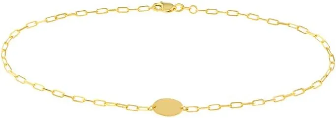 JewelryWeb 14k Yellow Gold Sparkle Cut Open Forz 50 Plain Engravable Plate Anklet 10 Inch-Anklet for Women