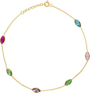 JewelryWeb 14k Yellow Gold Womens Multi color Marquise CZ Simulated Diamond Chain Anklet 10 Inch 4.5mm Long-Anklet for Women and Men