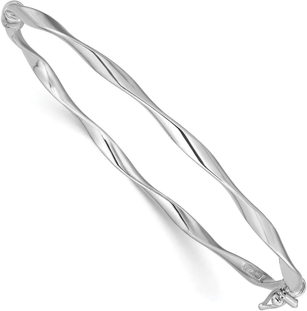JewelryWeb 2.5mm 925 Sterling Silver Rhodium Plated Polished Twisted Hinged Bangle Bracelet Cuff-Bracelet for Women